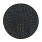 Round woven placemat with dark speckled black and white texture