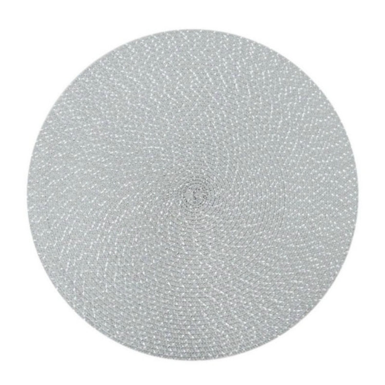 Gray woven PP round placemat with circular swirl pattern