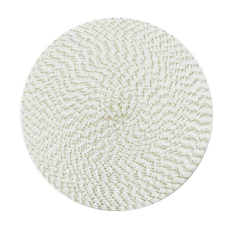 Off-white woven PP round placemat with speckled circular weave pattern