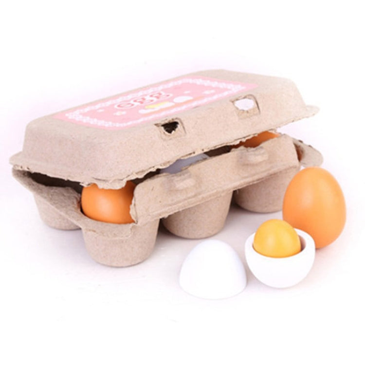 Wooden pretend egg set with open carton, orange and white toy eggs