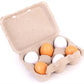 Wooden pretend egg set with open carton holding orange and white toy eggs