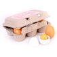 Wooden pretend egg set with open carton and mixed orange and white toy eggs