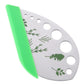 Stainless steel vanilla cutter with green grip and 9 oval holes for slicing pods