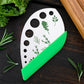 Vanilla cutter with green guard and stainless steel blade, botanical leaf print