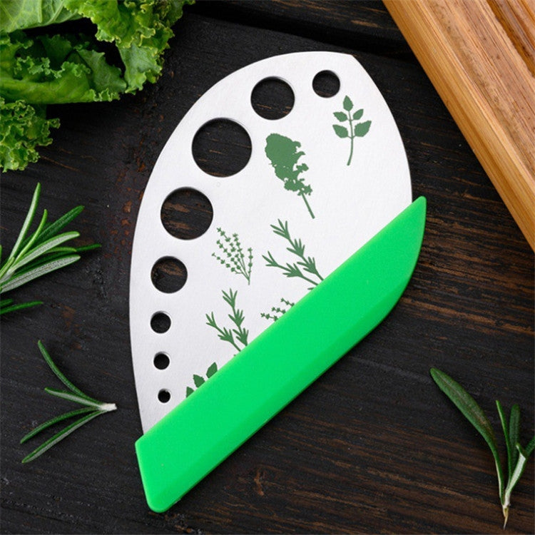 Vanilla cutter with green guard and stainless steel blade, botanical leaf print