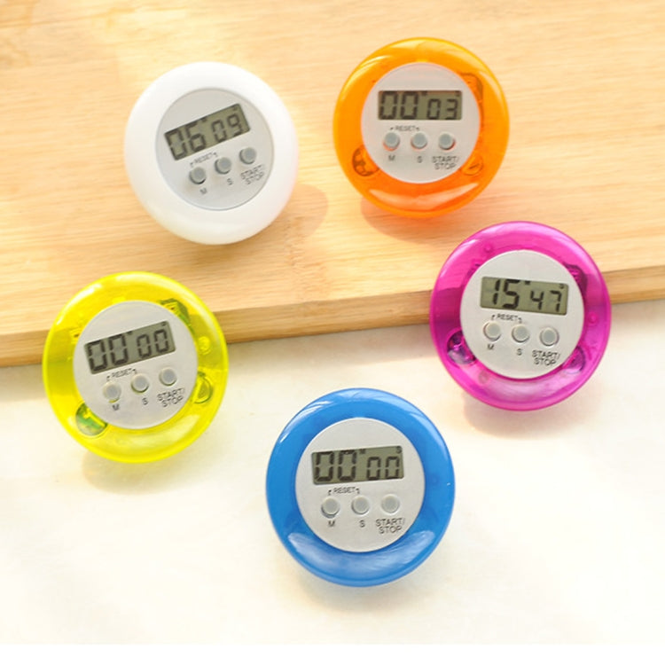 Assorted round magnetic countdown timers in orange, pink, blue, yellow, and white