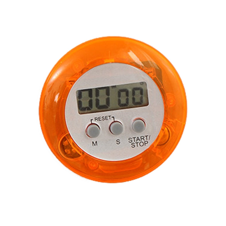 Round magnetic countdown timer, orange casing with LCD showing 00:03