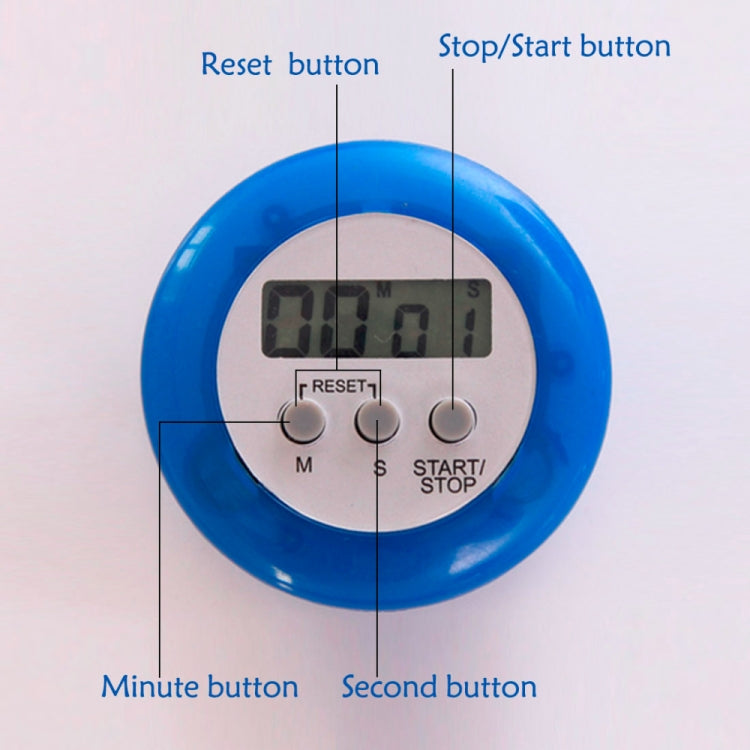 Blue round magnetic countdown timer face with reset, start, minute, and second buttons