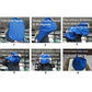 Blue dryer cover bag installation steps showing hands twisting to secure cover