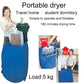 Foldable blue mini clothes dryer set up with hanging frame bars