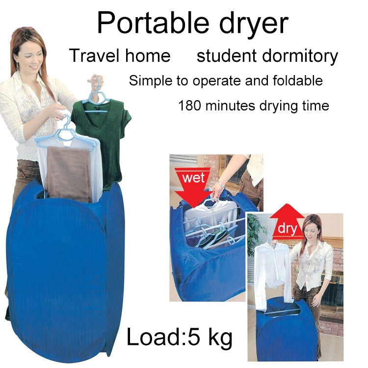 Foldable blue mini clothes dryer set up with hanging frame bars