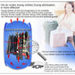 Blue mini clothes dryer with hanging clips and fan air outlet shown in diagram