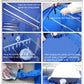 Blue mini clothes dryer cover with adjustable straps and hanging rail setup