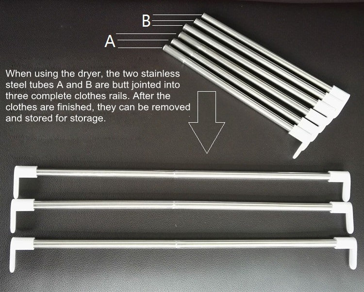 Removable stainless steel drying rails set for a mini clothes dryer