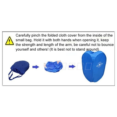 Folded blue mini clothes dryer cloth cover shown ready to open