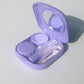 Lavender mini square contact lens case with mirror lid and two round lens holders
