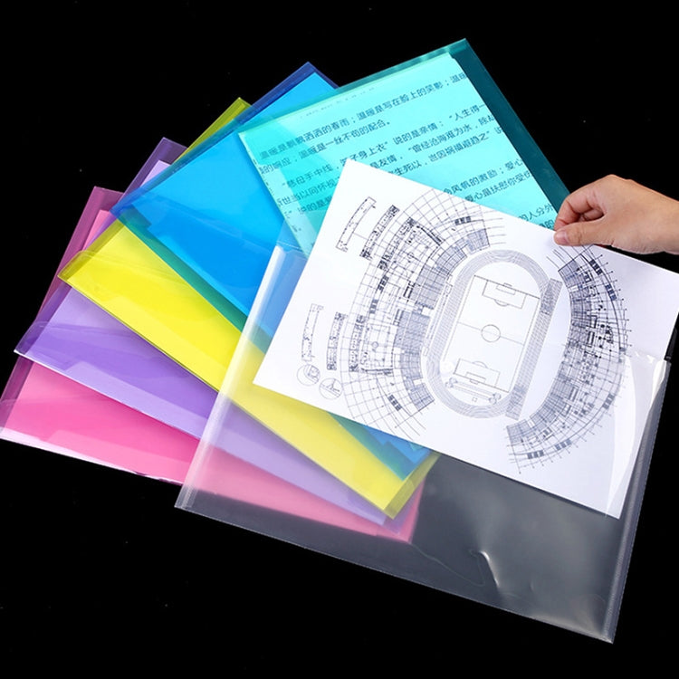 Colorful clear A4 document folder set with snap buttons, papers inside