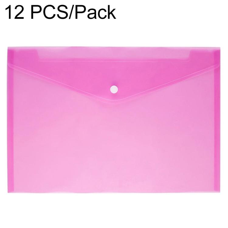 Pink clear A4 document folder with snap button closure, PP file folder