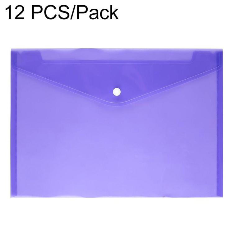 12-pack A4 clear document folders, purple PP file bag with snap button