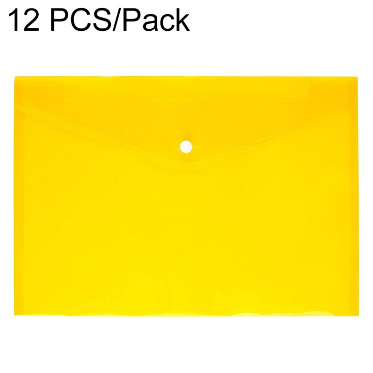 12-pack A4 clear document folders, yellow PP file bag with snap button