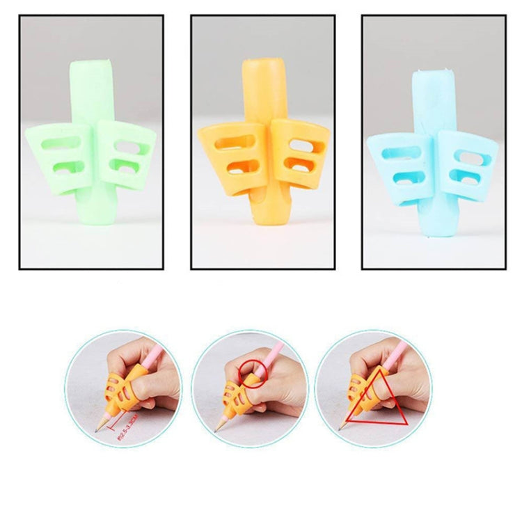 Children's pencil grip aid set: green, yellow, and blue butterfly holders