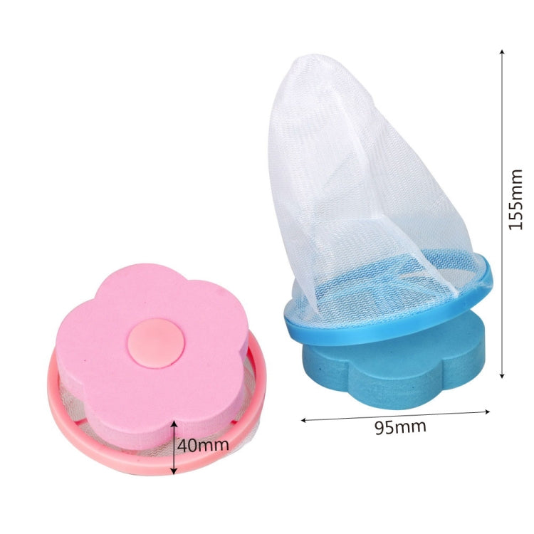 Blue and pink laundry filter net bags with flower lids and attached mesh