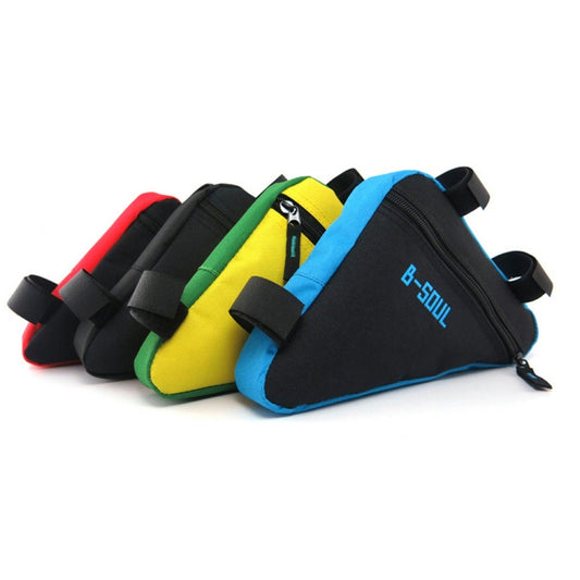 Triangle bike frame bags bundle with black, red, green, and blue pouches, each with zipper