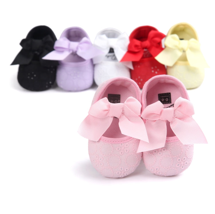 Toddler princess shoes with bows in black, lavender, white, red, and pale yellow
