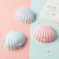 Assorted seashell soap boxes in light blue, pink, and gray colors with lids
