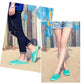 Turquoise breathable hollow slip-on sandals with perforated texture and flat sole