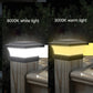 Solar outdoor column light showing warm and white illumination with square top and base