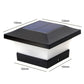 Solar column outdoor light with square solar panel and white frosted side panels, with dimensions