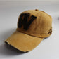 Khaki canvas baseball cap with alphabet pattern front panel, curved brim, stitched details