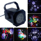 LED snowflake projector with front lens and inset pattern previews