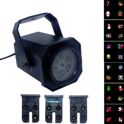 LED snowflake pattern projection lamp, black housing with front lens and handle