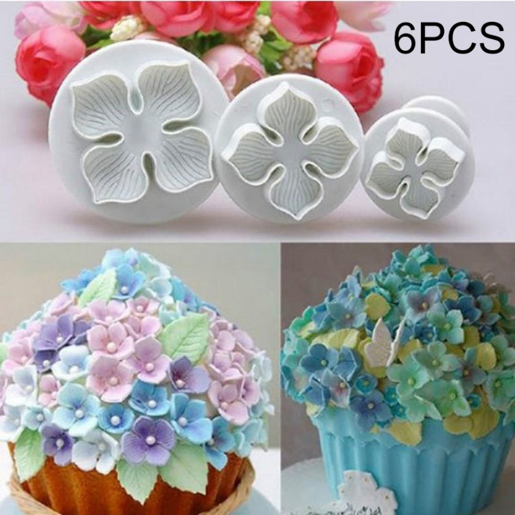 Hydrangea silicone fondant flower blossom mold set, three round designs with handles