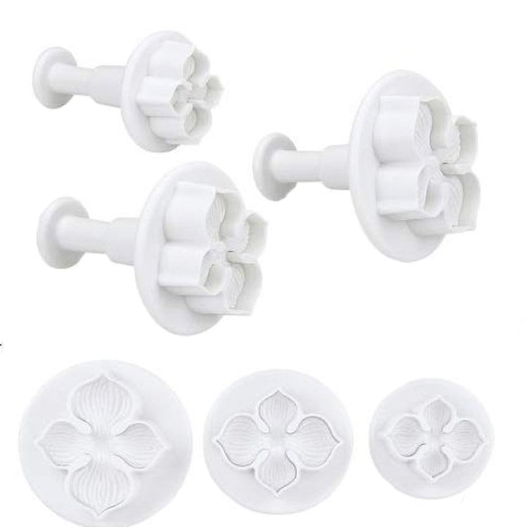 Hydrangea silicone fondant molds, white flower-cavity discs with push handles (set of 3)