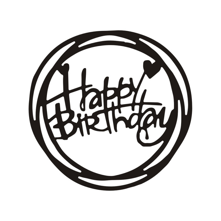 Black circular Happy Birthday metal die with ring border and cutout lettering