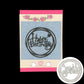 Happy Birthday greeting card with blue glitter background and black round stencil circle