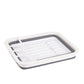 Foldable dish rack tray with raised draining rack and white rim, gray base