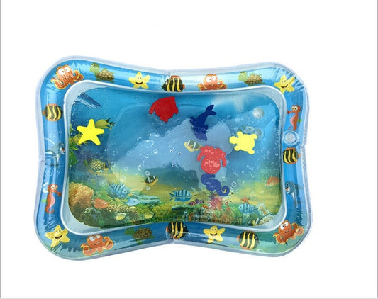 Inflatable baby aquarium water play mat cushion with ocean animal graphics, light blue
