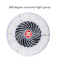 360-degree white LED fan lamp with red hub and radial fan grille