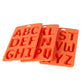 Silicone letter ice cube tray set with A–Z molds, orange