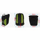 Mountain bike rear shelf bag in black with lime green accents, side pouches and carry handle