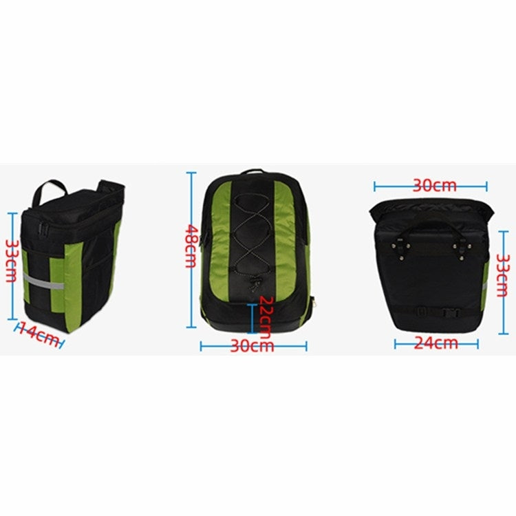Mountain bike rear shelf bag in black with lime green accents, side pouches and carry handle