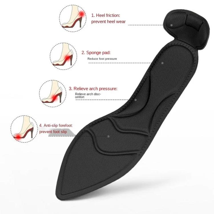 Black pointed heel post back insole insert pad with arch support and anti-slip grip