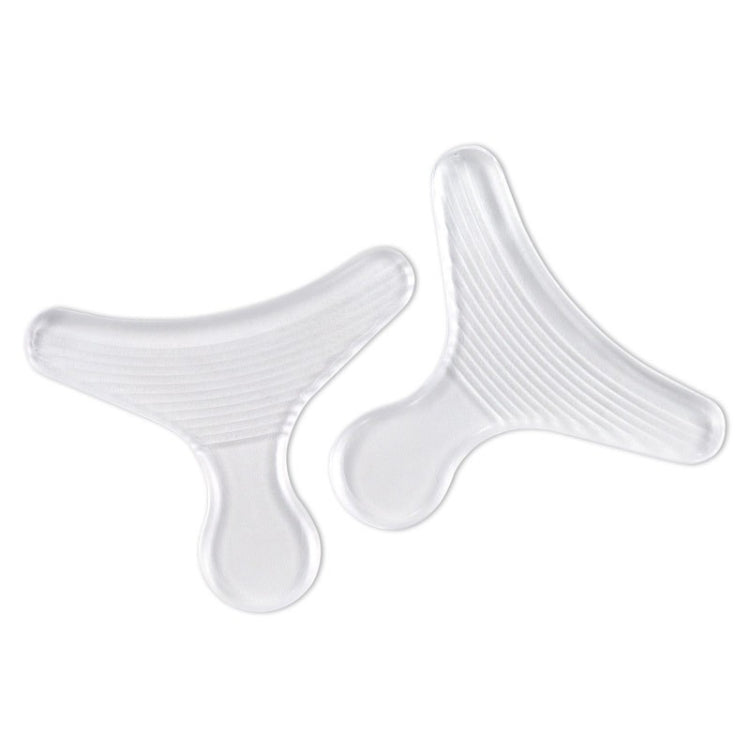 T-shaped silicone insole stickers, clear pair with ridged texture on the arch