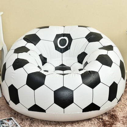 Inflatable single lounge chair with black-and-white soccer ball print