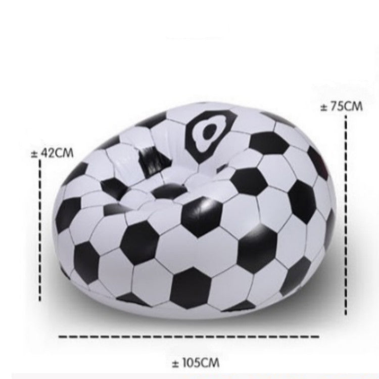 Inflatable soccer-print lounge chair with size guide: 75cm, 105cm, 42cm