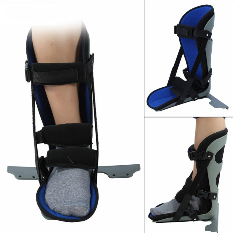 Blue and black ankle fixed brace with adjustable straps and rigid foot plate